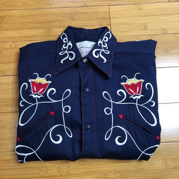 Rockmount Ranch Western Wear Navy Floral Cotton Mens Vintage Shirt S M - Picture 11 of 11